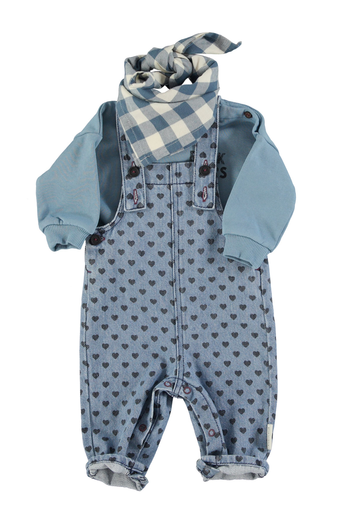 Dungarees | Washed Blue Denim w/ Black Hearts