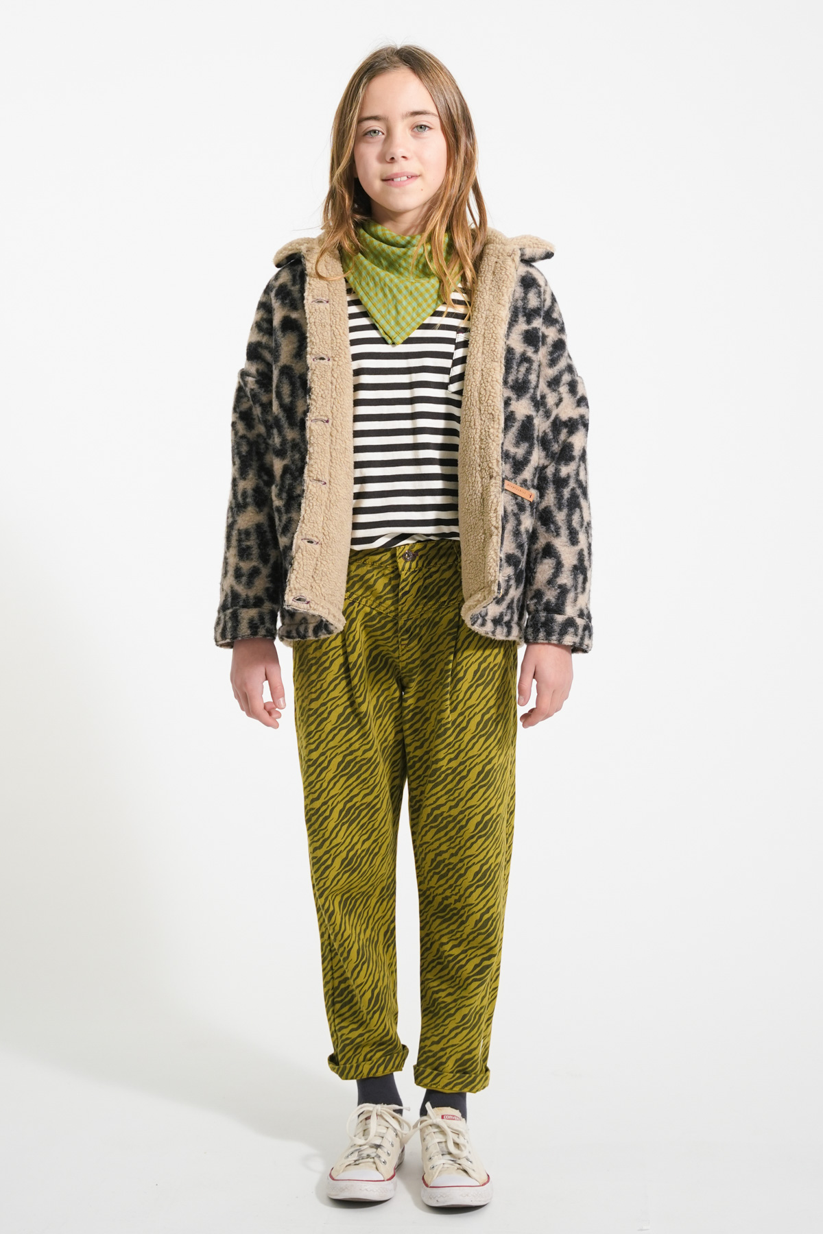 Mom Fit Trousers | Olive Green w/ Zebra Print