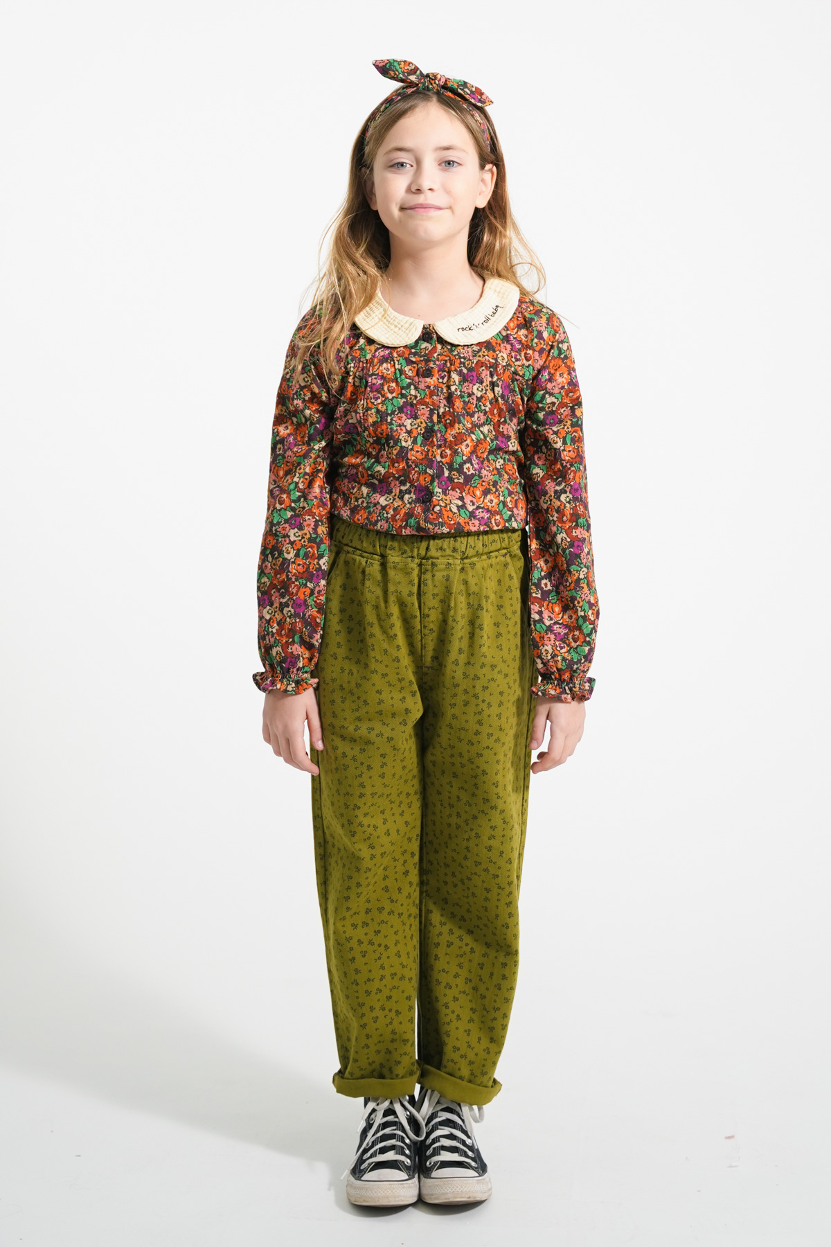 Unisex Trousers | Khaki w/ Black Flowers
