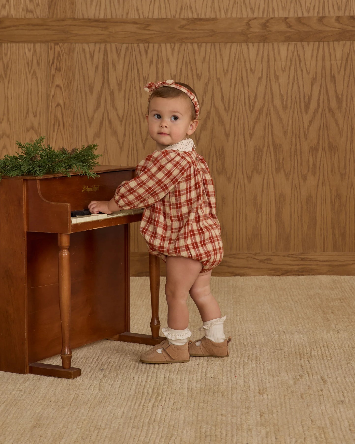 Baby Bow Headband || Red Plaid