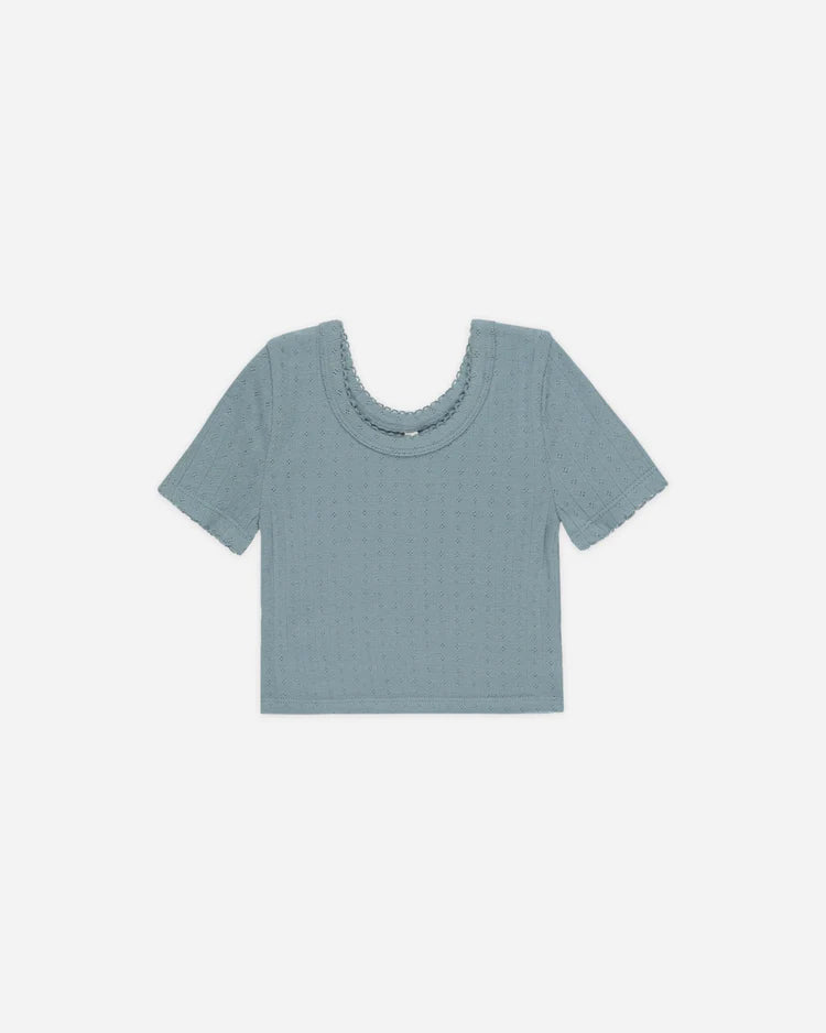 Pointelle Tee & Denim Mini Skirt Set || Ocean