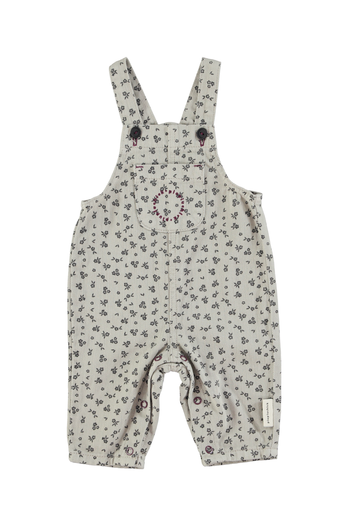 Baby Dungarees | Raspberry w/ Black Flowers