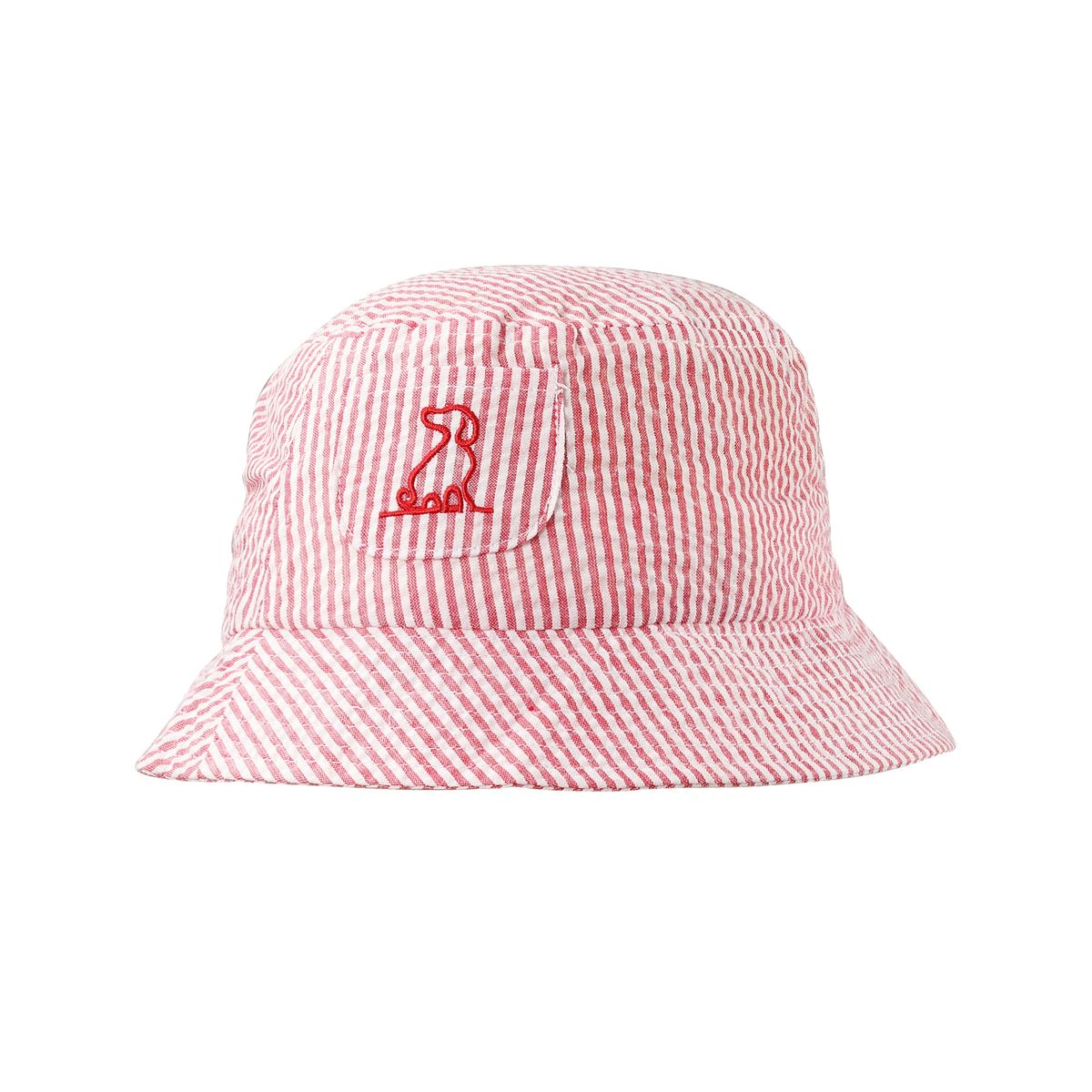 Red and White Seersucker Stripe Bucket Hat