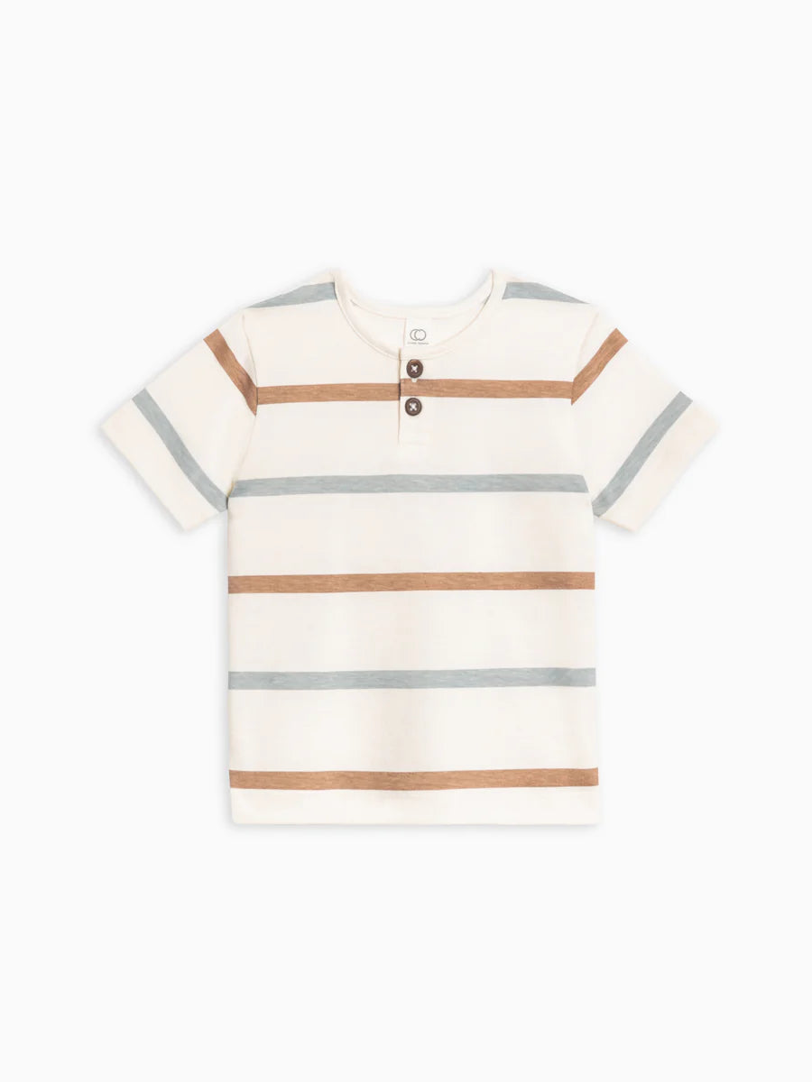 REEF SHORT SLEEVE HENLEY RYE STRIPE MIST TRUFFLE