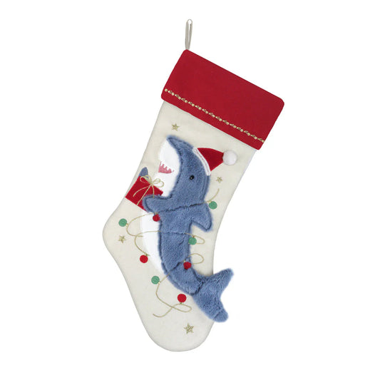 Linen Christmas Stocking || Santa Shark
