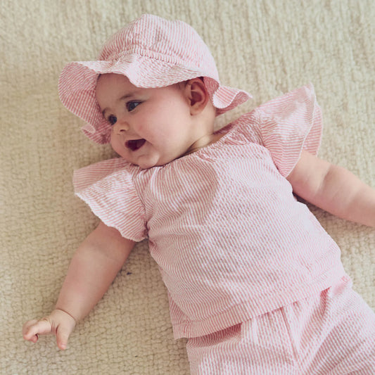 Seersucker Pink Stripe Frill Top and Pant Set