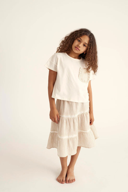 Striped Gauze Skirt and T-shirt SEet || Coffee