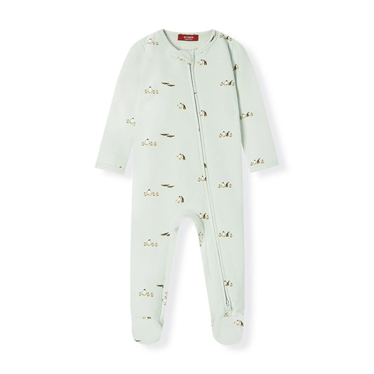 STRETCH FLEECE ZIP FOOTED ROMPER LIL PENGUIN