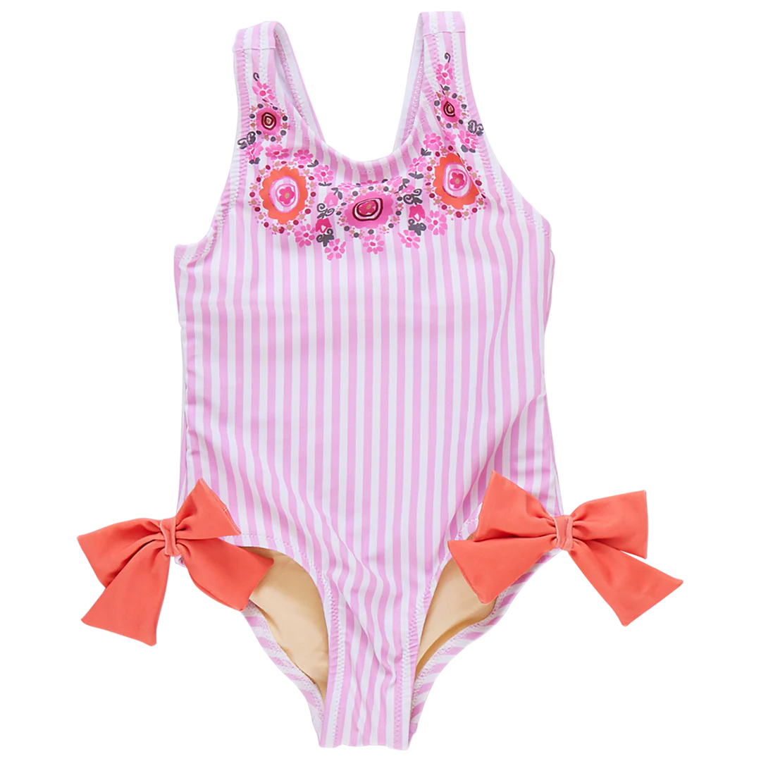 Girls Sutton Suit - Pink Faux Embroidery Stripe