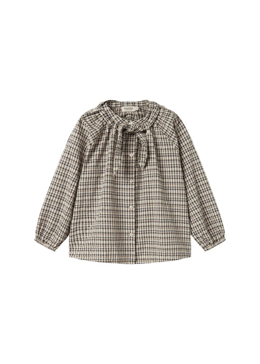 Sibi Skirt & Takari Scarf Shirt Set- Bronze & Navy Check