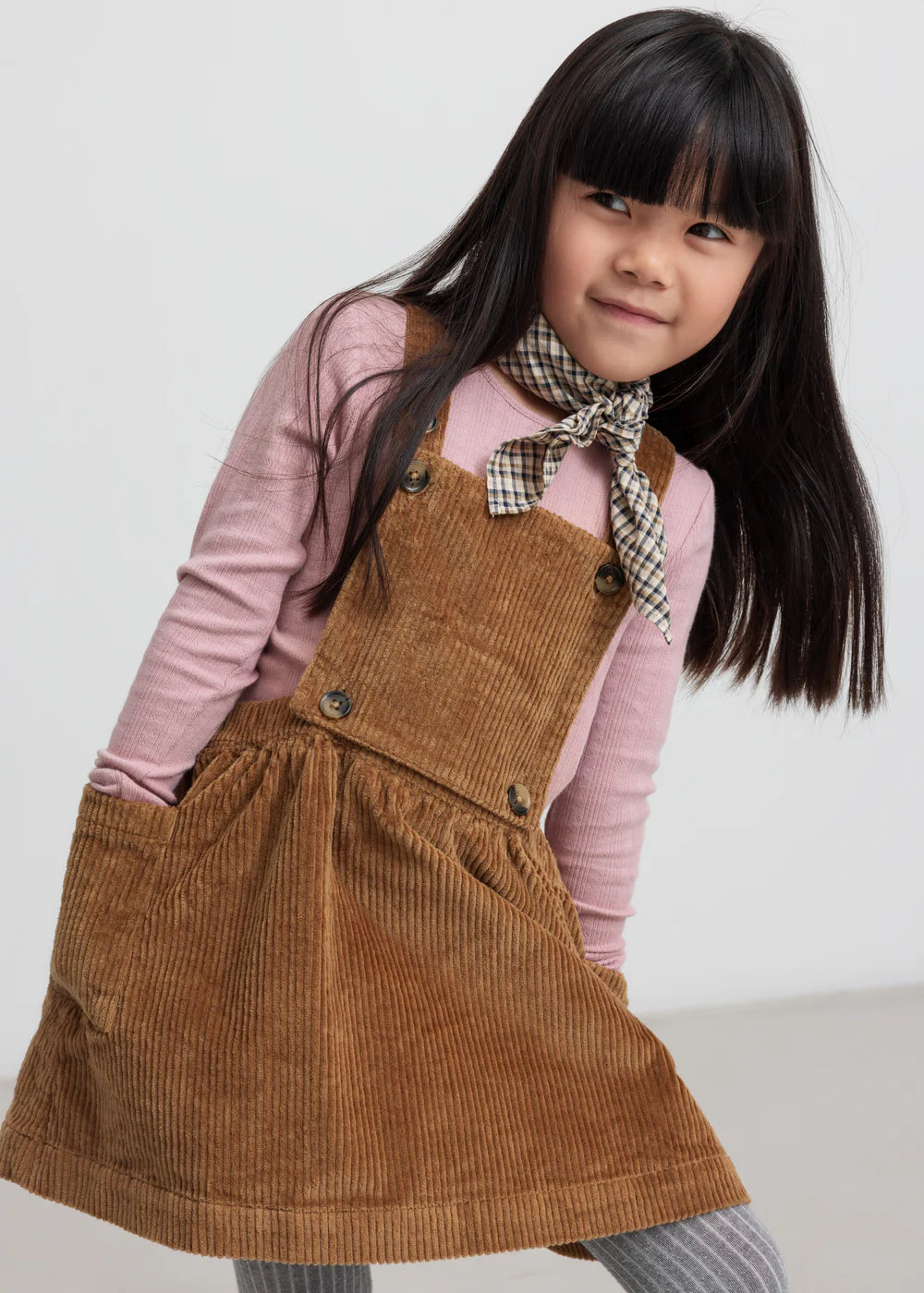 Sibi Skirt & Takari Scarf Shirt Set- Bronze & Navy Check