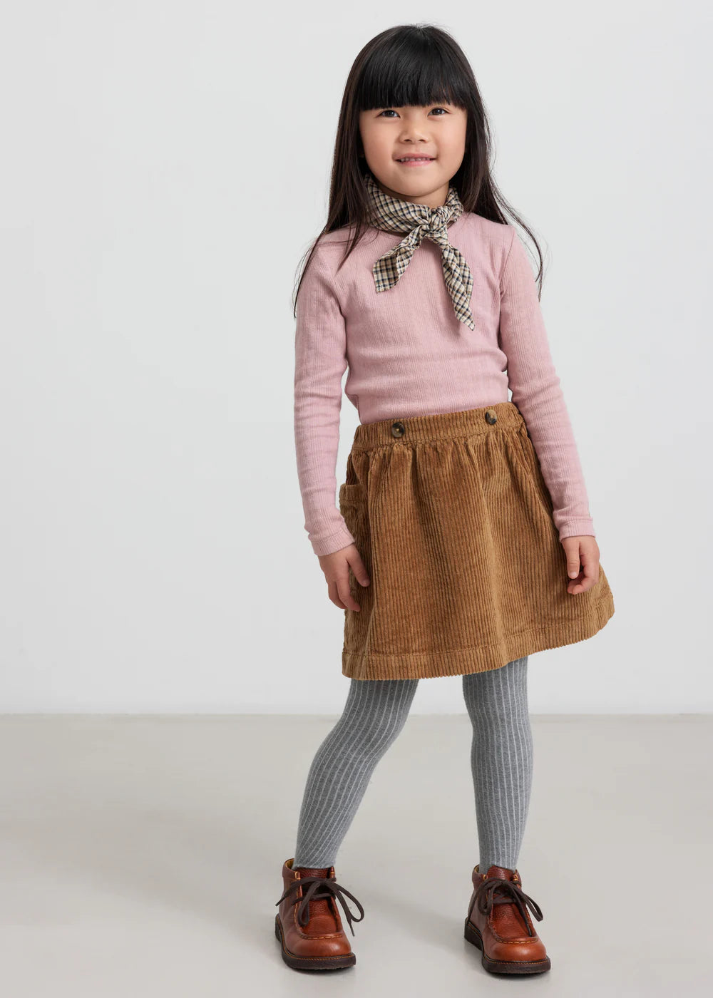 Sibi Skirt & Takari Scarf Shirt Set- Bronze & Navy Check