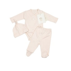 Pink Embroidered Three Piece Set || Bunny w/ Pink Bow