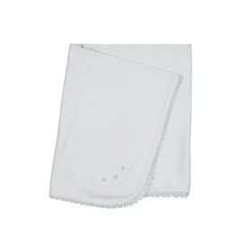 Receiving Blanket with Crochet Trim || Blue
