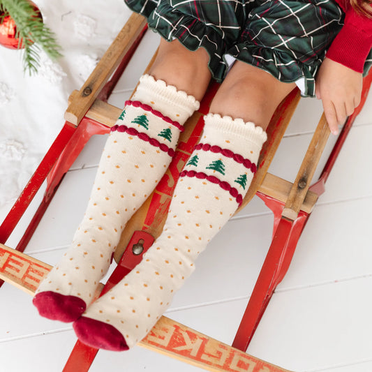 Holiday Tree Farm Knee High Socks - Vanilla