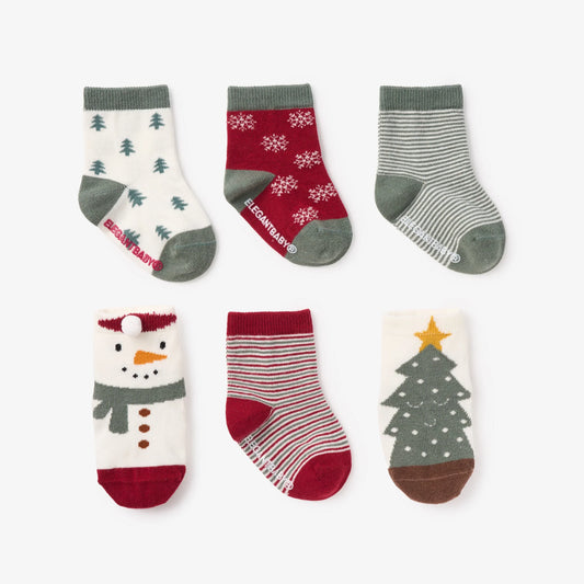 Holiday Non-Slip Baby Socks 0-12m-6PK