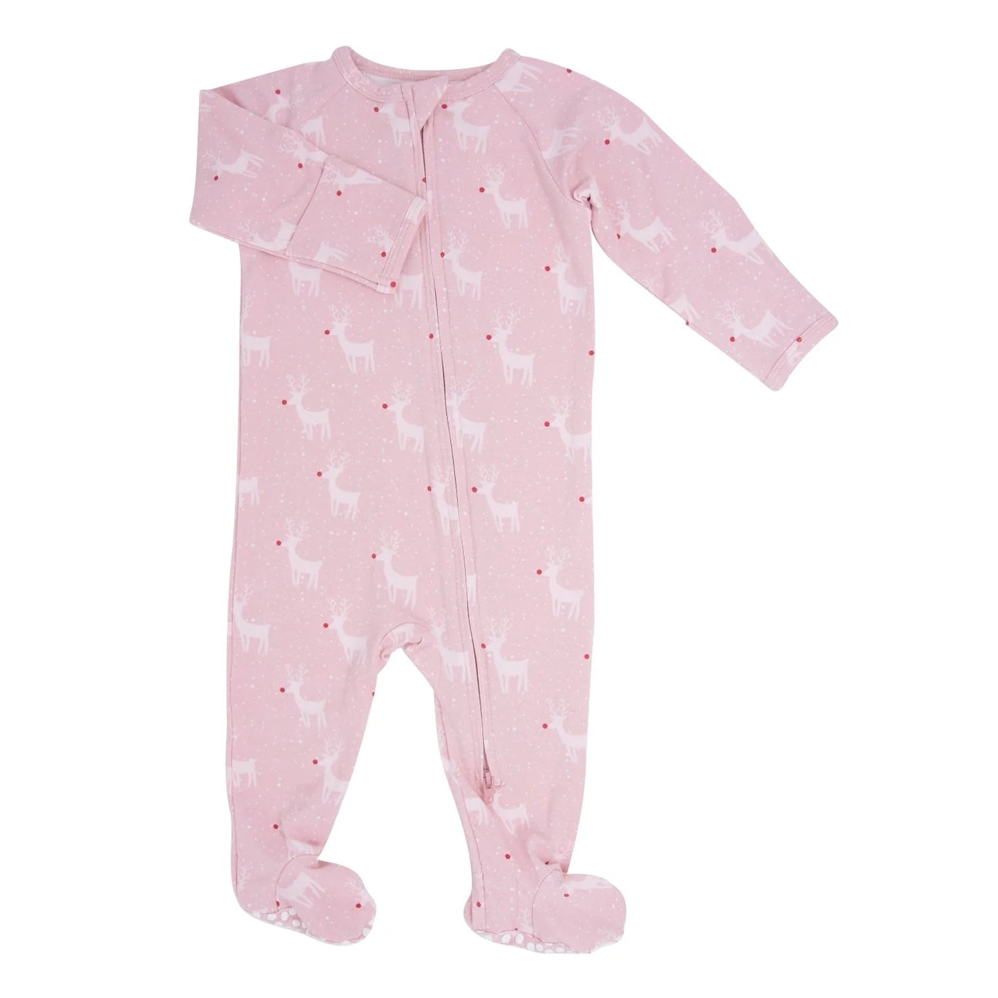 BAMBOO ZIPPER FOOTIE RUDOLPH PINK