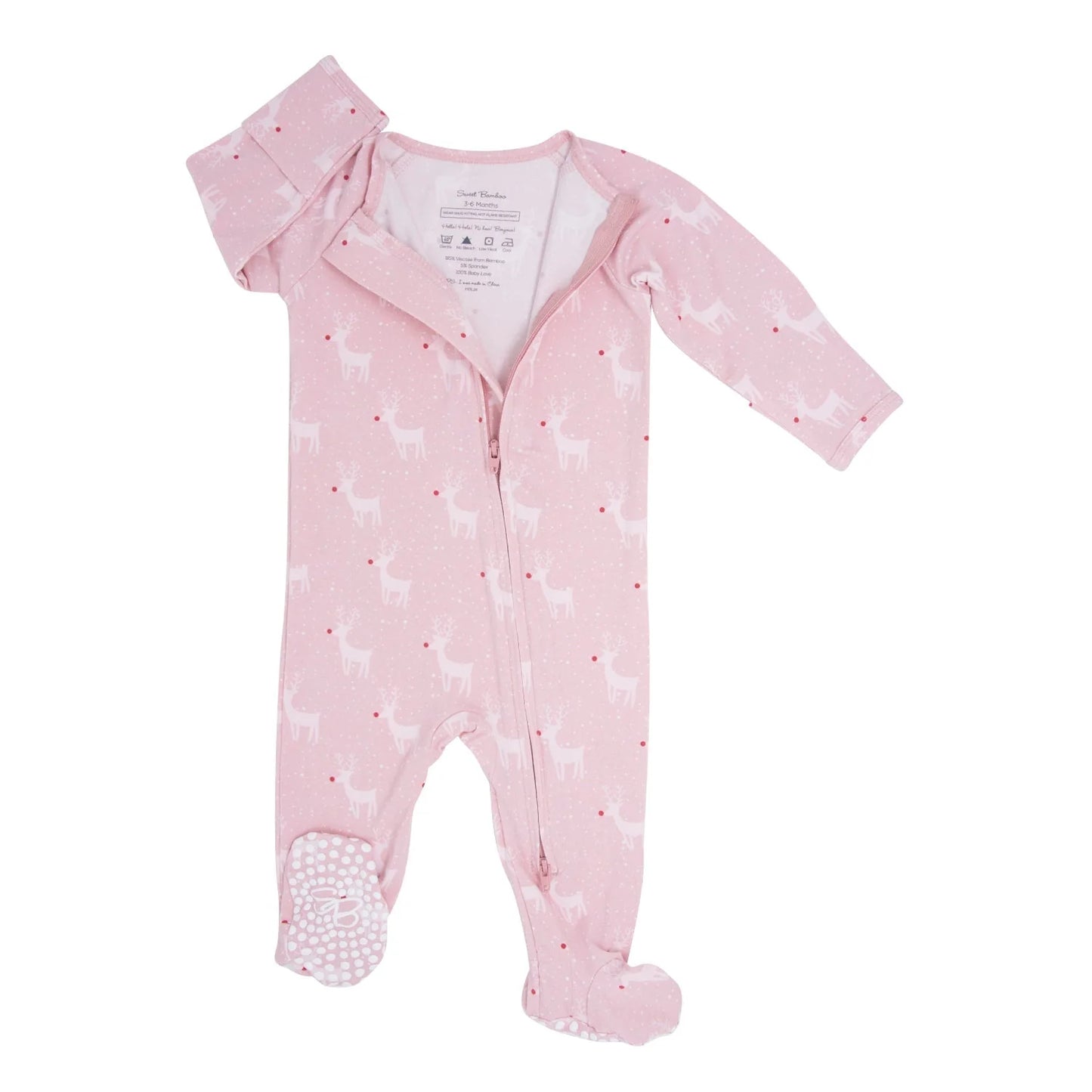 BAMBOO ZIPPER FOOTIE RUDOLPH PINK