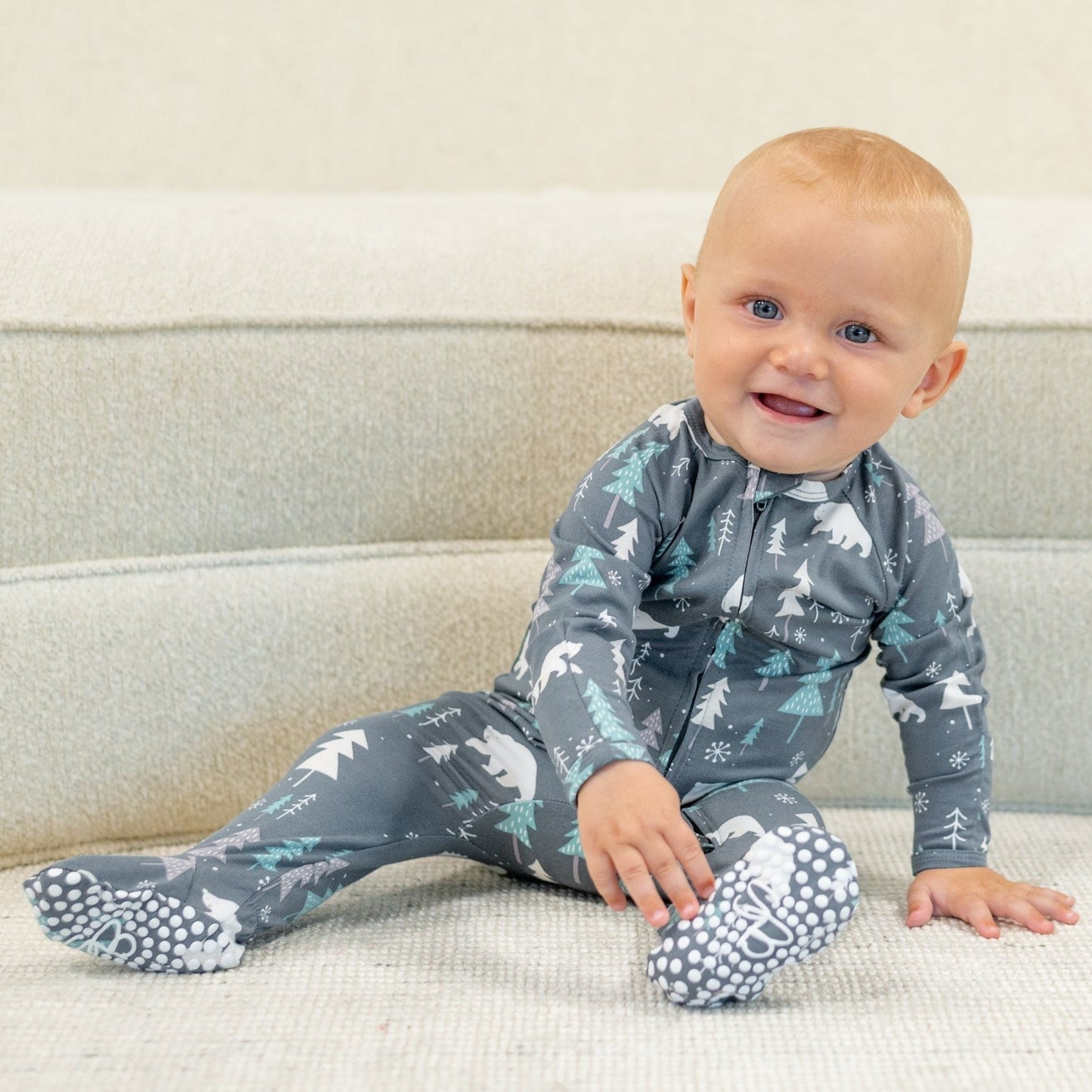 BAMBOO ZIPPER FOOTIE WINTER FOREST