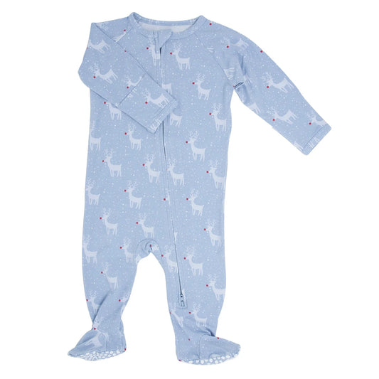 BAMBOO ZIPPER FOOTIE RUDOLPH BLUE